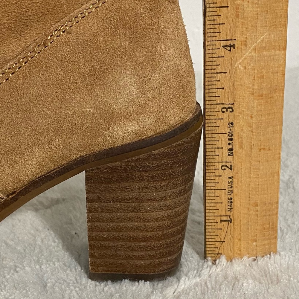 Toms Mila Toffee Suede Ankle Boots Size 7 Pull On Leather Lacing Detail - Picture 10 of 12